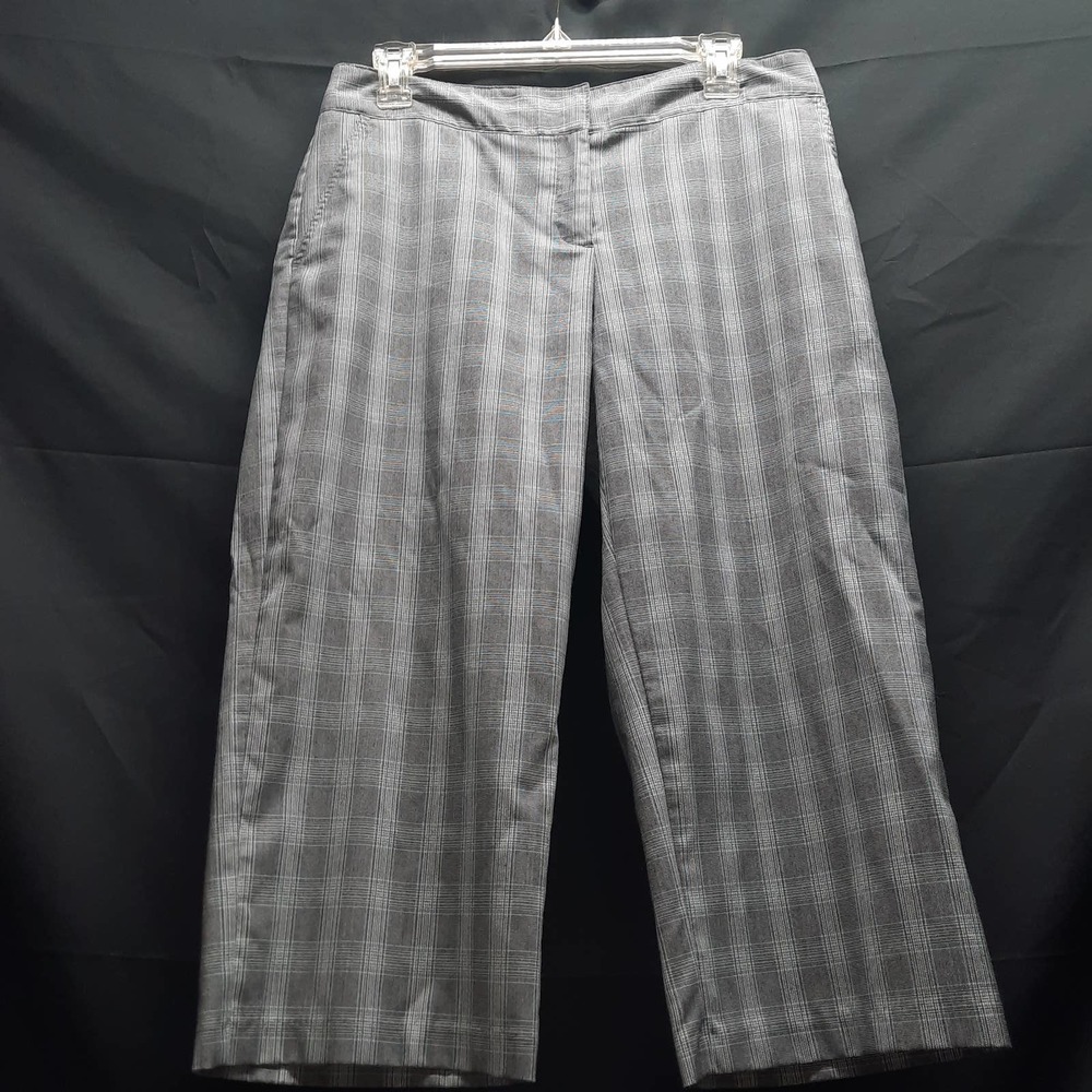 Izod Stretch Setirer Black White Gray Plaid Crop Pant Size 8